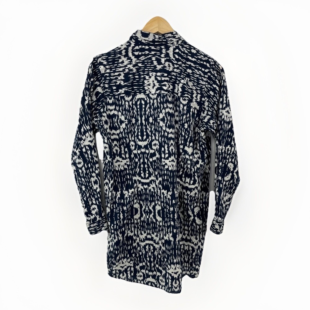 Judy Connally Tunic Shirt Sz S Lightweight Indian Cotton Navy White Abstract - Picture 6 of 12